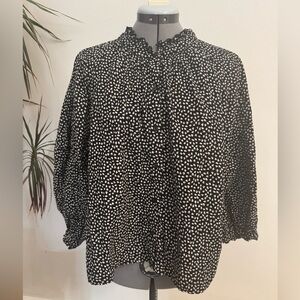 THE GREAT. The Ruffle Victorian Romantic Floral Top - Black/Cream 100% Cotton